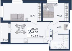 2-к квартира, вторичка, 50м2, 18/18 этаж