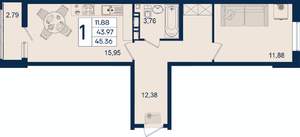 1-к квартира, вторичка, 45м2, 5/18 этаж