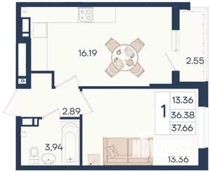 1-к квартира, вторичка, 38м2, 4/18 этаж