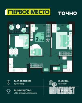 2-к квартира, вторичка, 57м2, 9/18 этаж