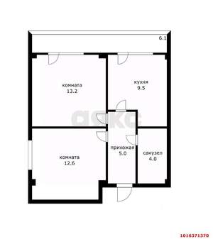 2-к квартира, вторичка, 44м2, 1/6 этаж