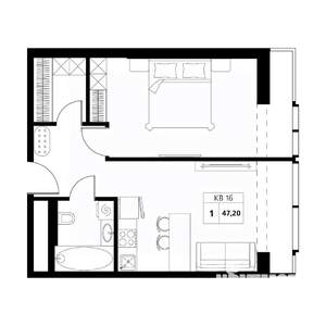 2-к квартира, строящийся дом, 47м2, 16/19 этаж