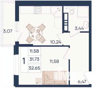 1-к квартира, вторичка, 33м2, 5/18 этаж