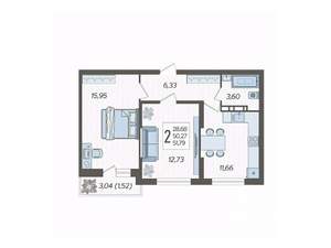 2-к квартира, вторичка, 52м2, 10/16 этаж