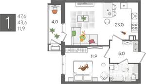 1-к квартира, вторичка, 48м2, 3/24 этаж