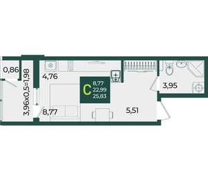 Студия квартира, вторичка, 26м2, 3/18 этаж