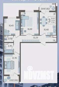 3-к квартира, вторичка, 78м2, 17/24 этаж