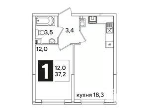 1-к квартира, вторичка, 37м2, 7/16 этаж
