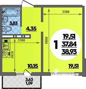 1-к квартира, вторичка, 39м2, 4/16 этаж