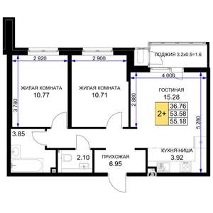 2-к квартира, вторичка, 55м2, 2/16 этаж