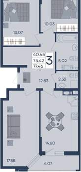 3-к квартира, вторичка, 77м2, 6/18 этаж