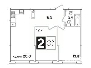 2-к квартира, вторичка, 58м2, 13/16 этаж