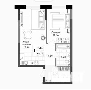 1-к квартира, вторичка, 44м2, 8/9 этаж