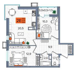 2-к квартира, сданный дом, 59м2, 16/16 этаж