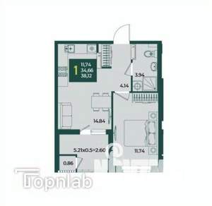 1-к квартира, вторичка, 38м2, 9/18 этаж