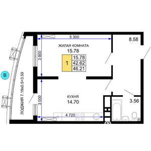 1-к квартира, строящийся дом, 46м2, 21/24 этаж