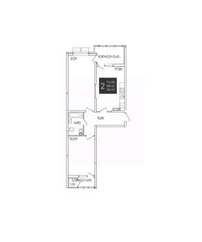 2-к квартира, вторичка, 74м2, 4/21 этаж
