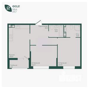 2-к квартира, вторичка, 60м2, 9/18 этаж