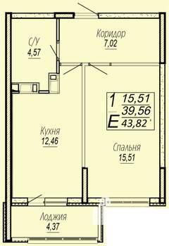 1-к квартира, вторичка, 44м2, 15/16 этаж