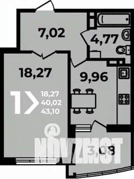 1-к квартира, вторичка, 43м2, 13/19 этаж