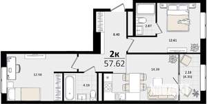 2-к квартира, строящийся дом, 58м2, 6/17 этаж