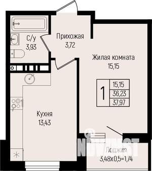 1-к квартира, вторичка, 38м2, 5/15 этаж