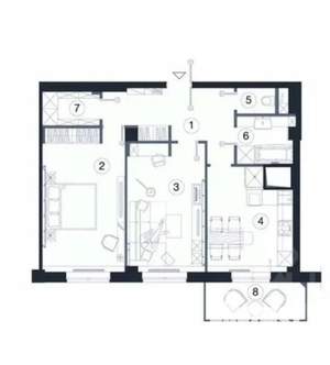 2-к квартира, вторичка, 50м2, 2/6 этаж