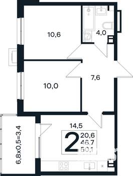 2-к квартира, вторичка, 50м2, 4/4 этаж