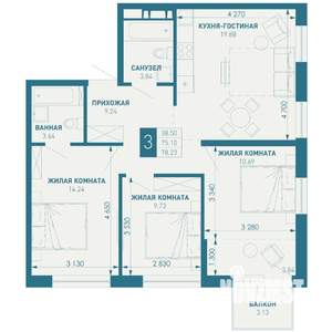 3-к квартира, вторичка, 78м2, 8/18 этаж