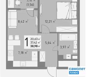 1-к квартира, вторичка, 39м2, 9/15 этаж