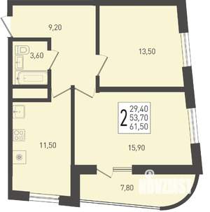 2-к квартира, строящийся дом, 62м2, 22/24 этаж