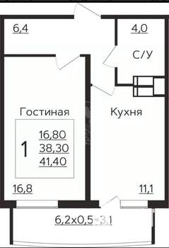 1-к квартира, вторичка, 41м2, 8/16 этаж