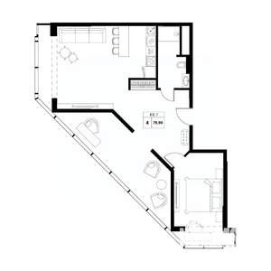 3-к квартира, строящийся дом, 80м2, 16/19 этаж