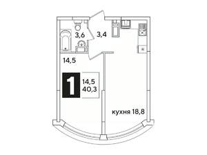 1-к квартира, вторичка, 40м2, 13/16 этаж