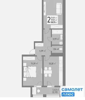 2-к квартира, вторичка, 60м2, 4/15 этаж
