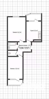 2-к квартира, вторичка, 53м2, 10/19 этаж