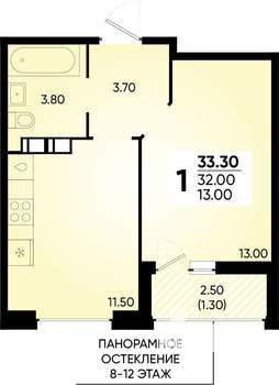 1-к квартира, вторичка, 33м2, 9/18 этаж