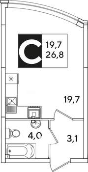 Студия квартира, вторичка, 27м2, 6/16 этаж