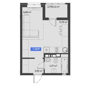 Студия квартира, вторичка, 27м2, 2/5 этаж