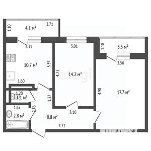 2-к квартира, вторичка, 55м2, 7/16 этаж