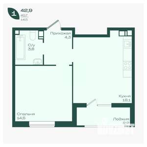 1-к квартира, вторичка, 43м2, 6/18 этаж