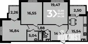 3-к квартира, вторичка, 94м2, 8/19 этаж