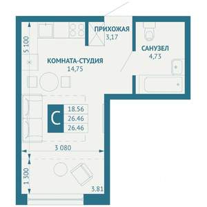 Студия квартира, вторичка, 26м2, 4/18 этаж