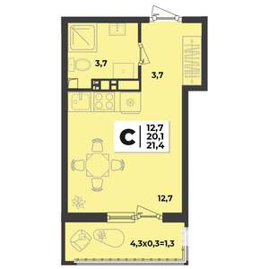 1-к квартира, строящийся дом, 36м2, 6/9 этаж