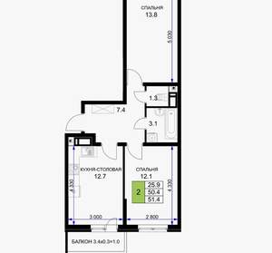2-к квартира, вторичка, 54м2, 11/16 этаж