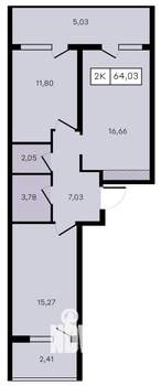 2-к квартира, вторичка, 64м2, 2/8 этаж