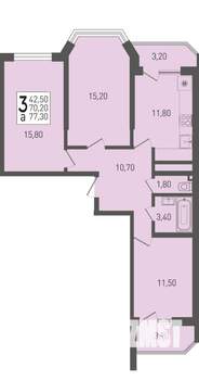 3-к квартира, строящийся дом, 77м2, 4/22 этаж