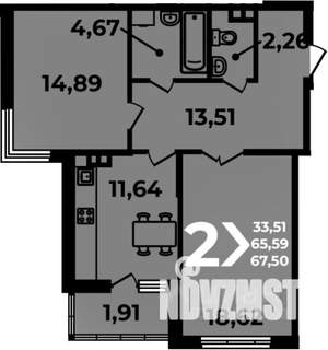 2-к квартира, вторичка, 68м2, 10/19 этаж