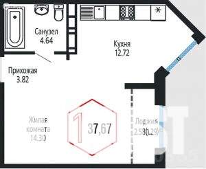 1-к квартира, вторичка, 38м2, 12/24 этаж