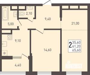 2-к квартира, строящийся дом, 66м2, 8/8 этаж